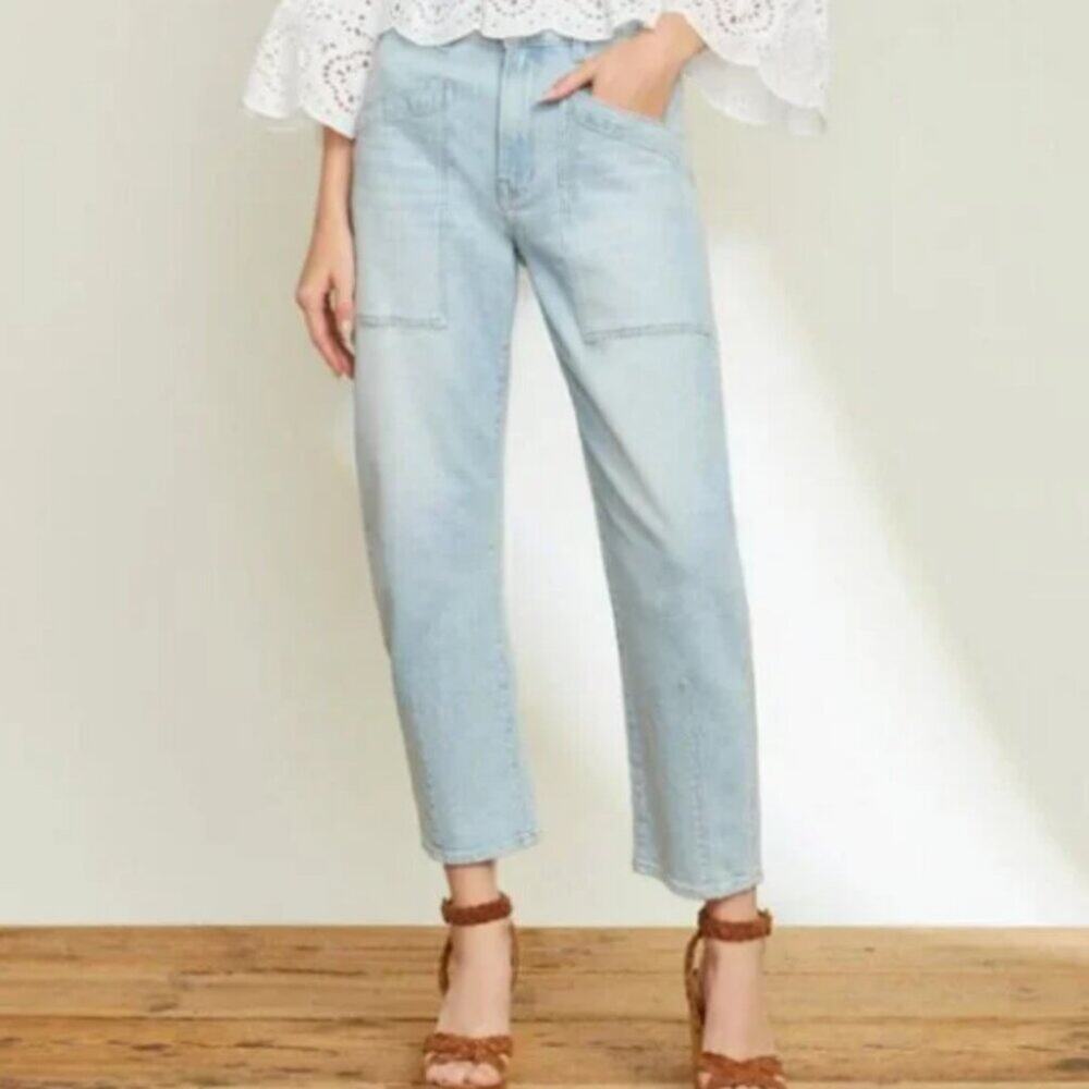 Veronica Beard Charlie Barrel Leg High Rise Medium Aire Wash Jeans Size 29